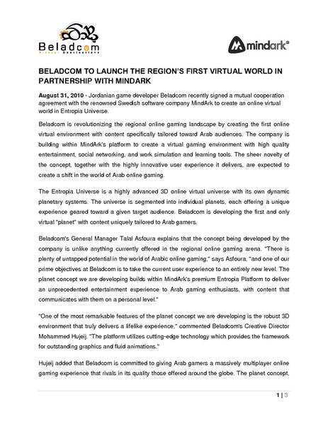 File:Beladcom to launch the region's first virtual world in partnership with MindArk.pdf