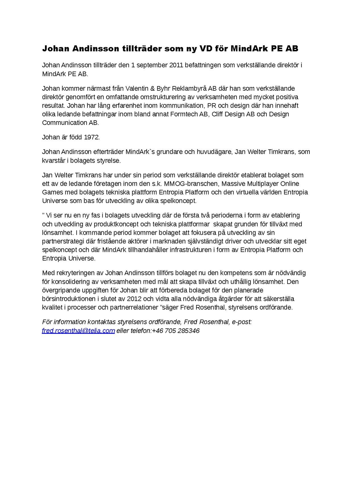 Press Release - Johan Andinsson tillträder som ny VD för MindArk PE AB.pdf